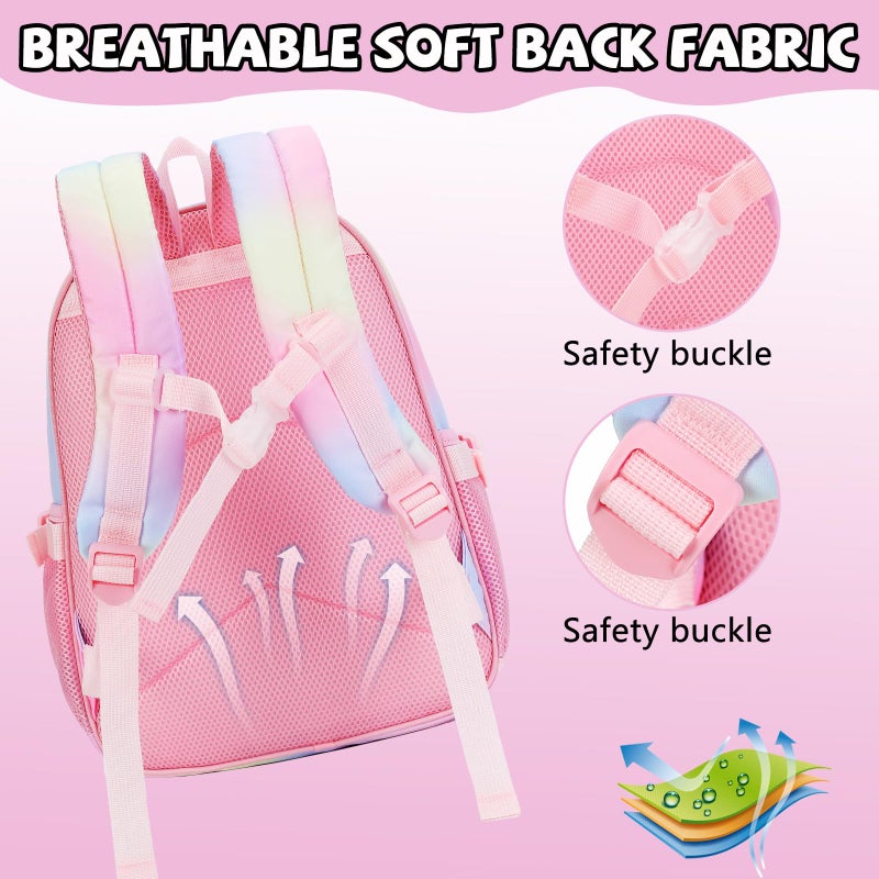 BTOOP Kids Backpack Girls School Backpack Preschool Kindergarten Unicorn Toddler BookBag with Chest Clip (Tie Dye headband) - Image 4